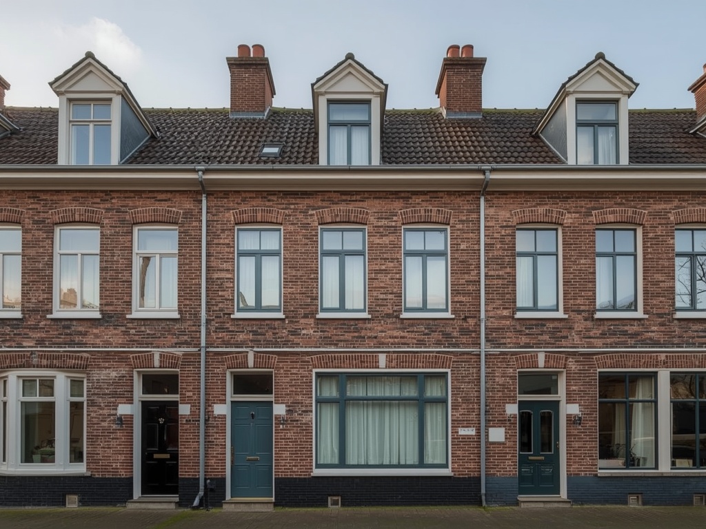 jaren 70 rijtjeswoning in Leiderdorp met antracietkleurige kunststof kozijnen in de voorgevel