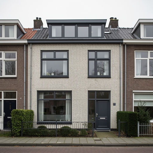rijtjeswoning in Roelofarendsveen met antraciet kunststof kozijnen aan de voorgevel