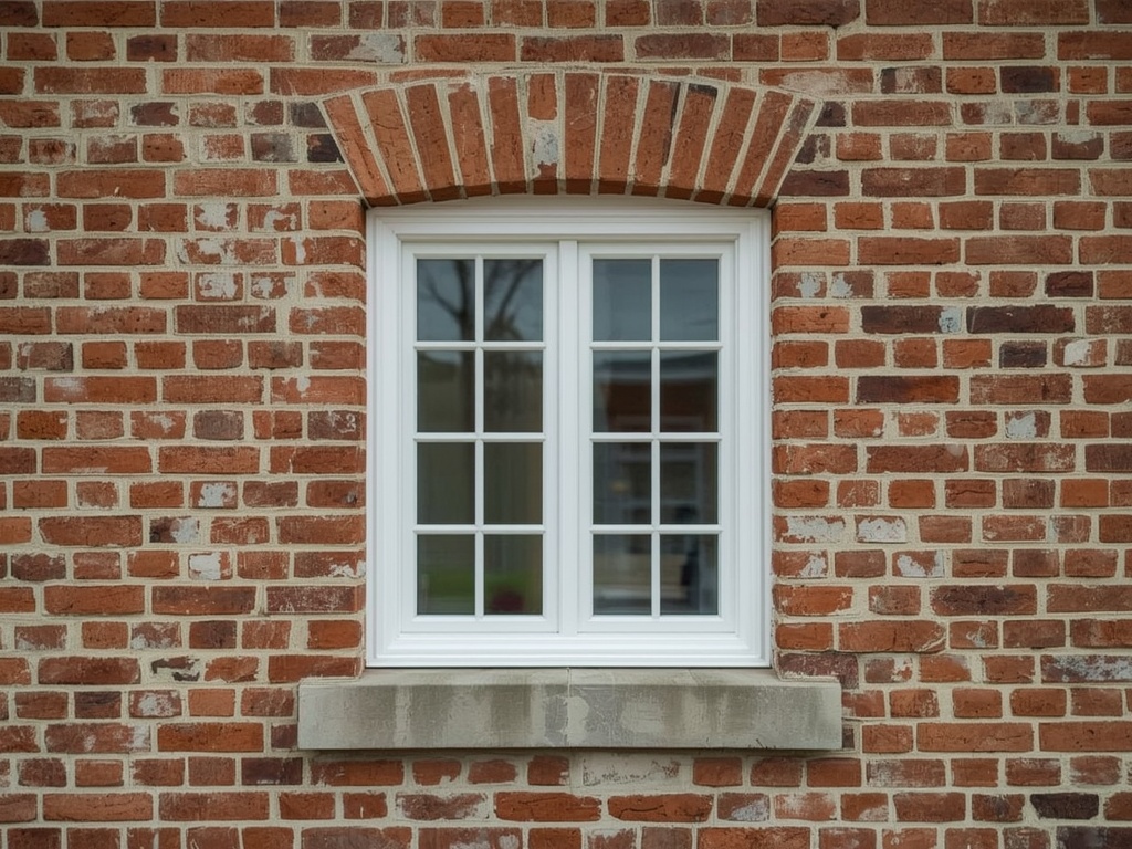 detail van witte kunststof kozijnprofielen in gemetselde gevel van woning in Hazerswoude