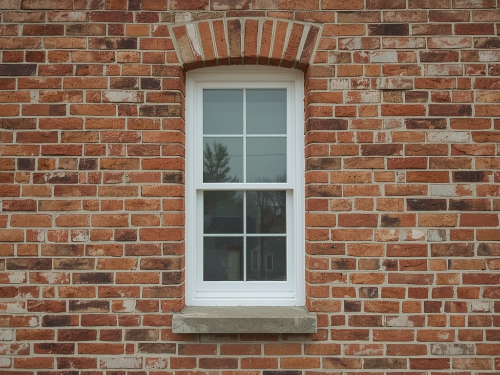 detail van slanke witte kunststof kozijnprofielen in gemetselde gevel van woning in Waddinxveen