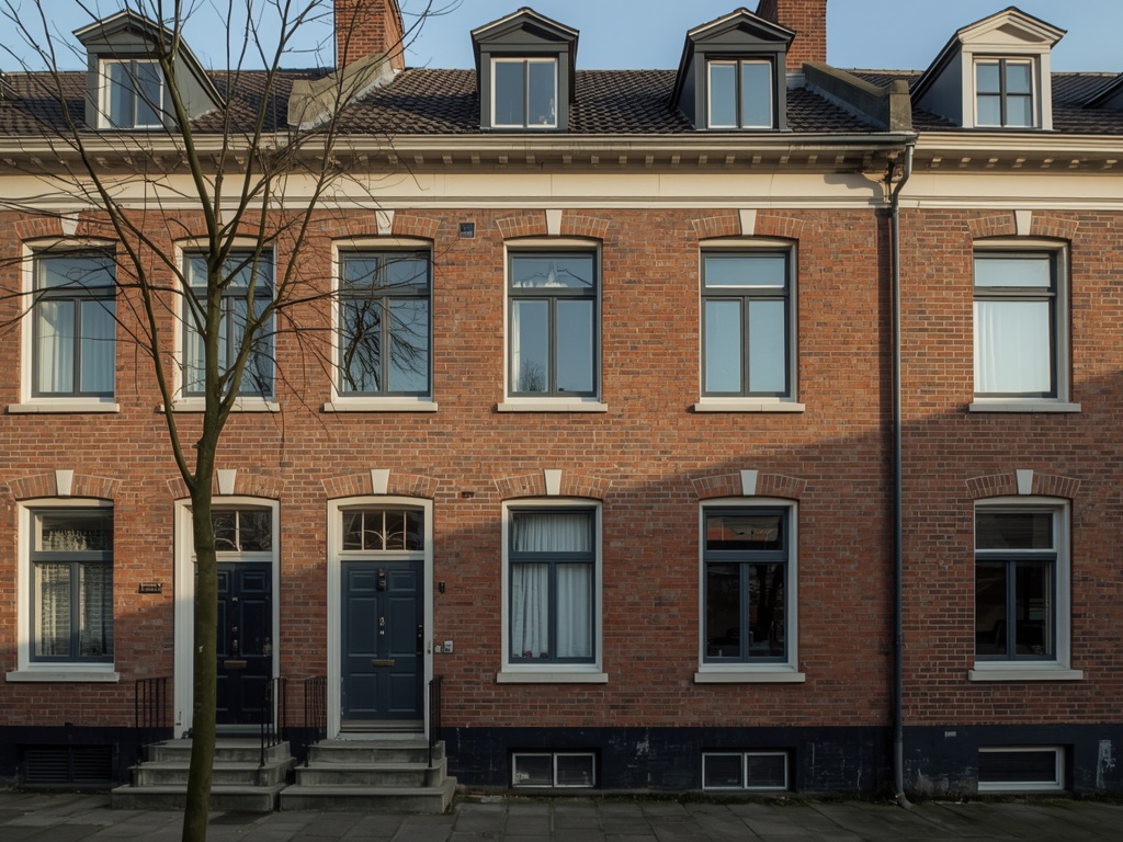 naoorlogse hoekwoning in Sassenheim met antraciet kunststof kozijnen in de voorgevel