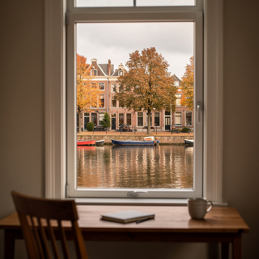 uitzicht vanuit woonkamer in Leiderdorp door wit kunststof kozijn over groene singel