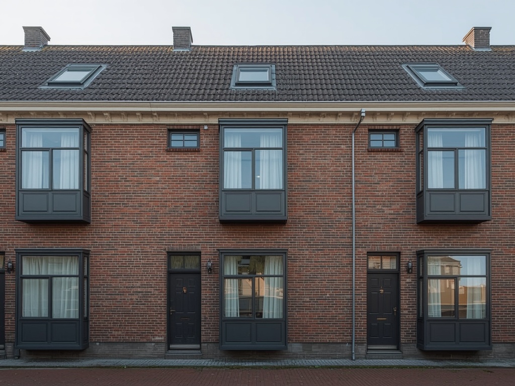 naoorlogse rijtjeswoning in Wassenaar met antracietkleurige kunststof kozijnen aan de voorgevel