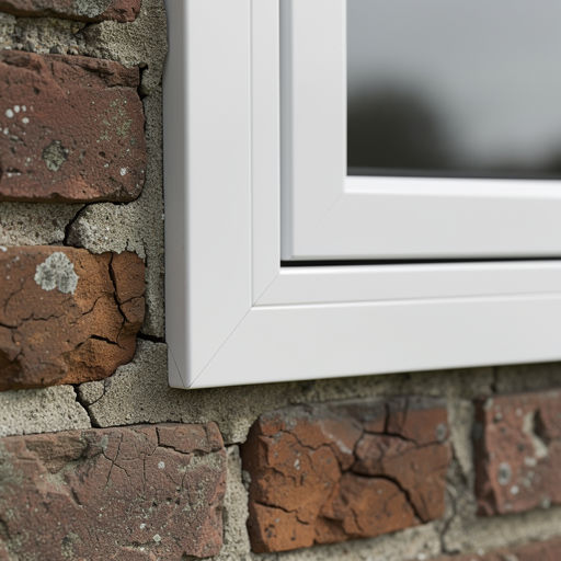 detail van slanke witte kunststof kozijnprofielen in gemetselde gevel van woning in Jacobswoude