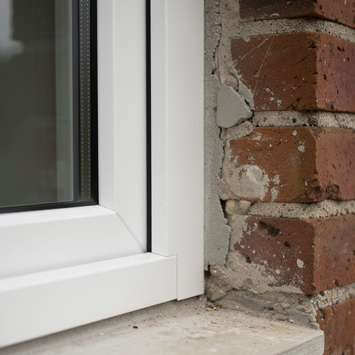 detail van slanke witte kunststof kozijnprofielen in gemetselde gevel van woning in Oegstgeest