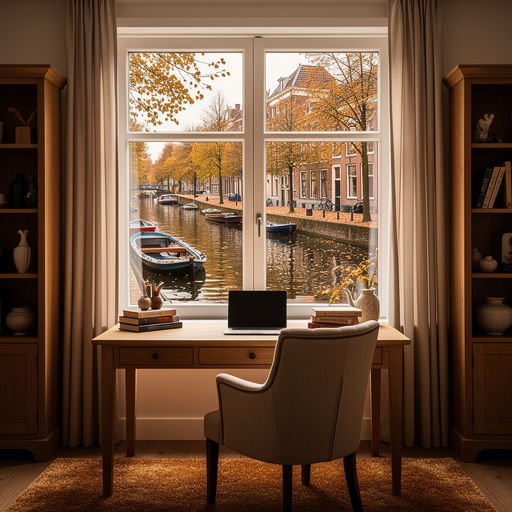 uitzicht vanuit woonkamer in Zoetermeer door wit kunststof kozijn over groenzone en waterpartij