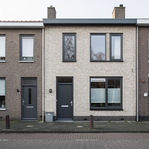 naoorlogse rijtjeswoning in Boskoop met antraciet kunststof kozijnen aan de voorgevel