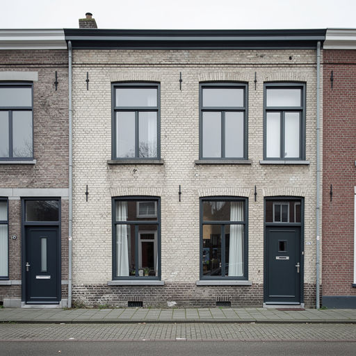 naoorlogse rijtjeswoning in Noordwijkerhout met antracietkleurige kunststof kozijnen in de voorgevel