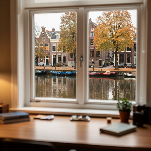 uitzicht vanuit woonkamer in Benthuizen door wit kunststof kozijn over groene omgeving