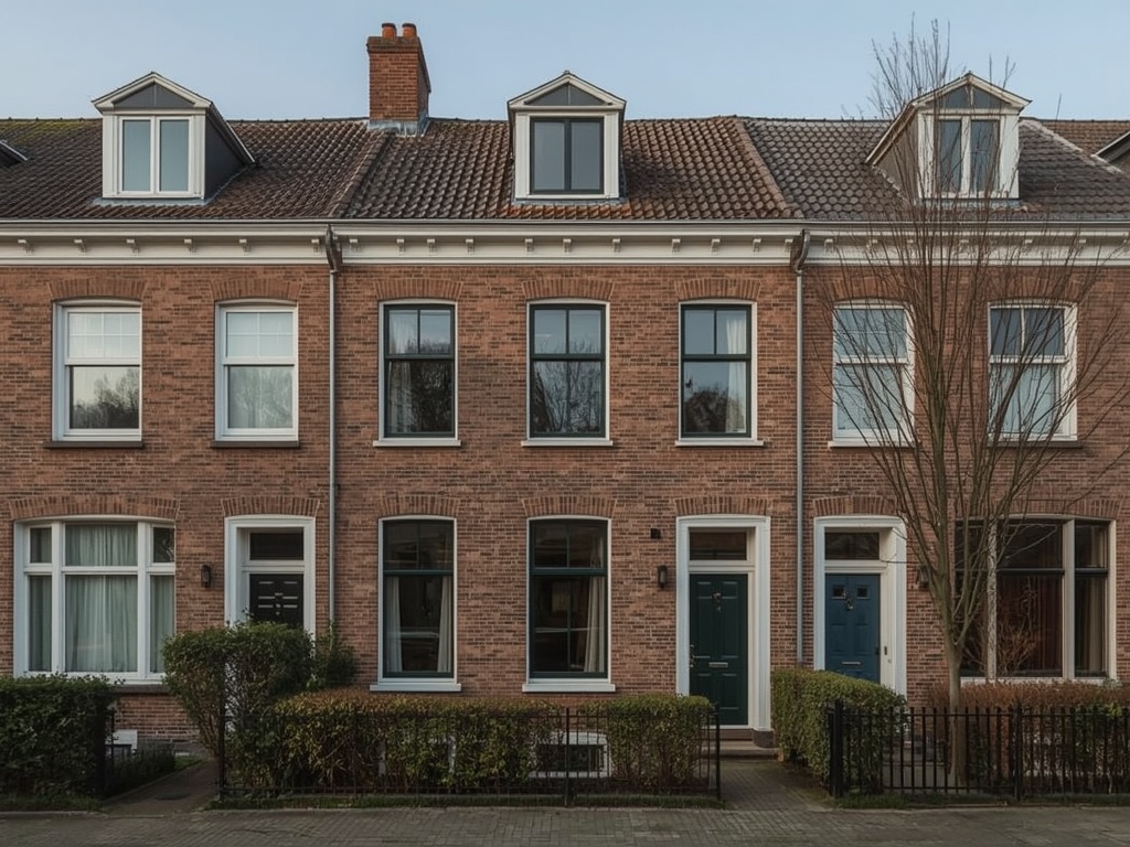 naoorlogse rijtjeswoning in Hazerswoude met antracietkleurige kunststof kozijnen aan de voorgevel