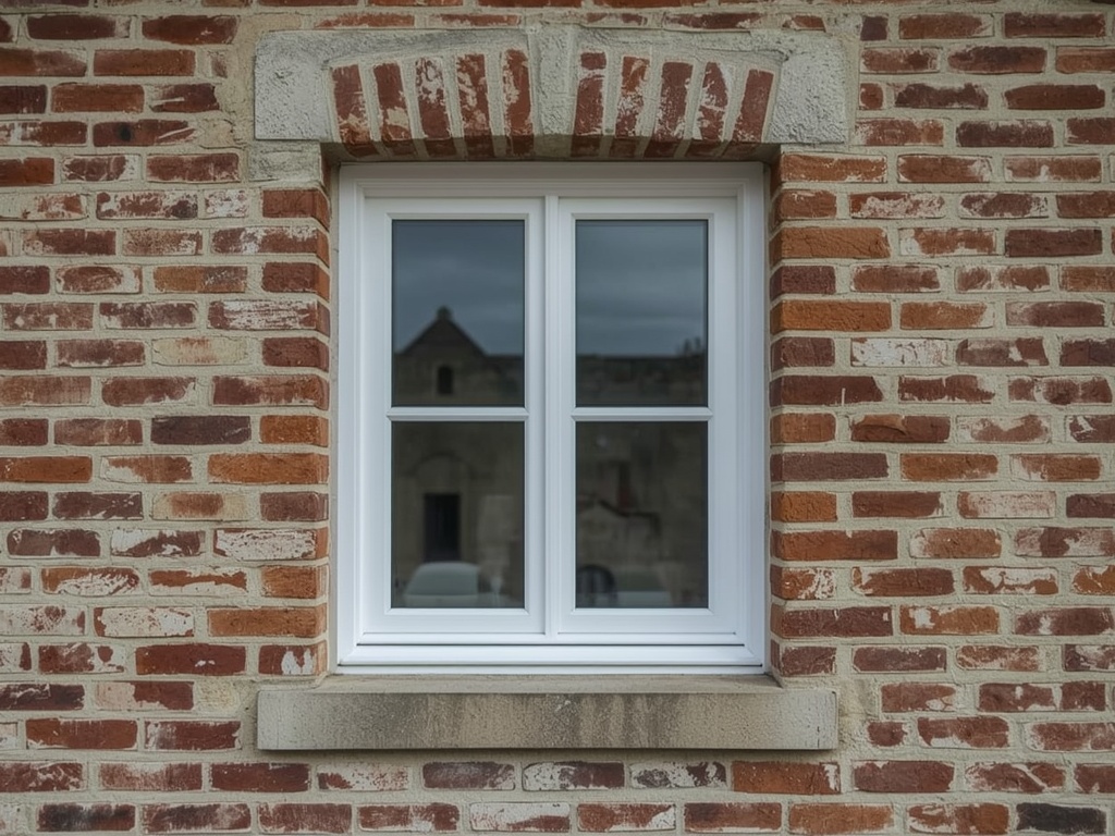 detail van slanke witte kunststof kozijnprofielen in gemetselde gevel van woning in Hillegom