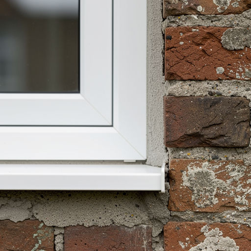 detail van smalle witte kunststof kozijnprofielen in gemetselde gevel in Zoeterwoude