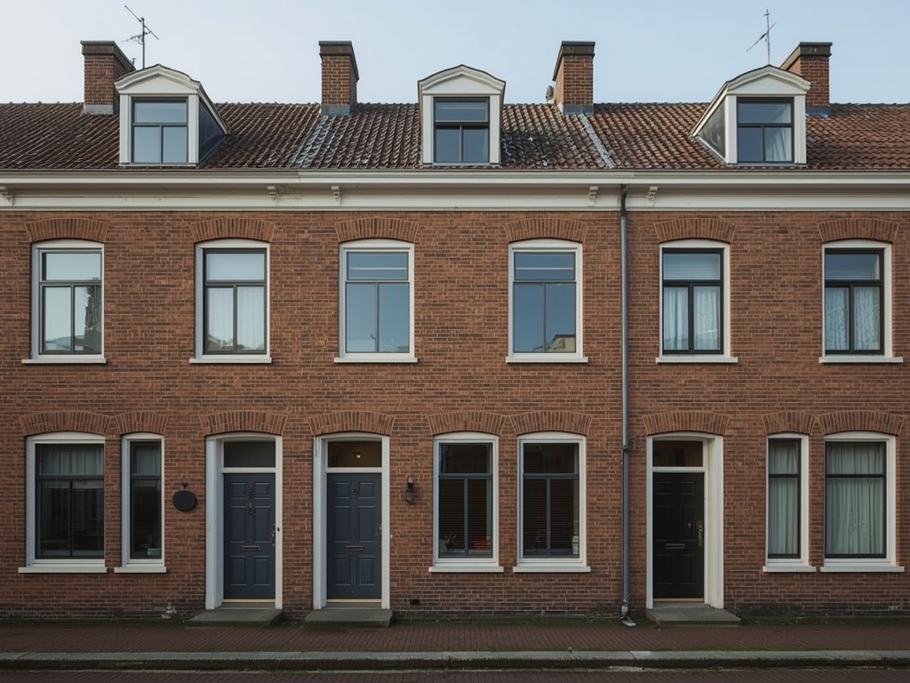 naoorlogse rijtjeswoning in Voorschoten met antracietkleurige kunststof kozijnen aan de voorgevel