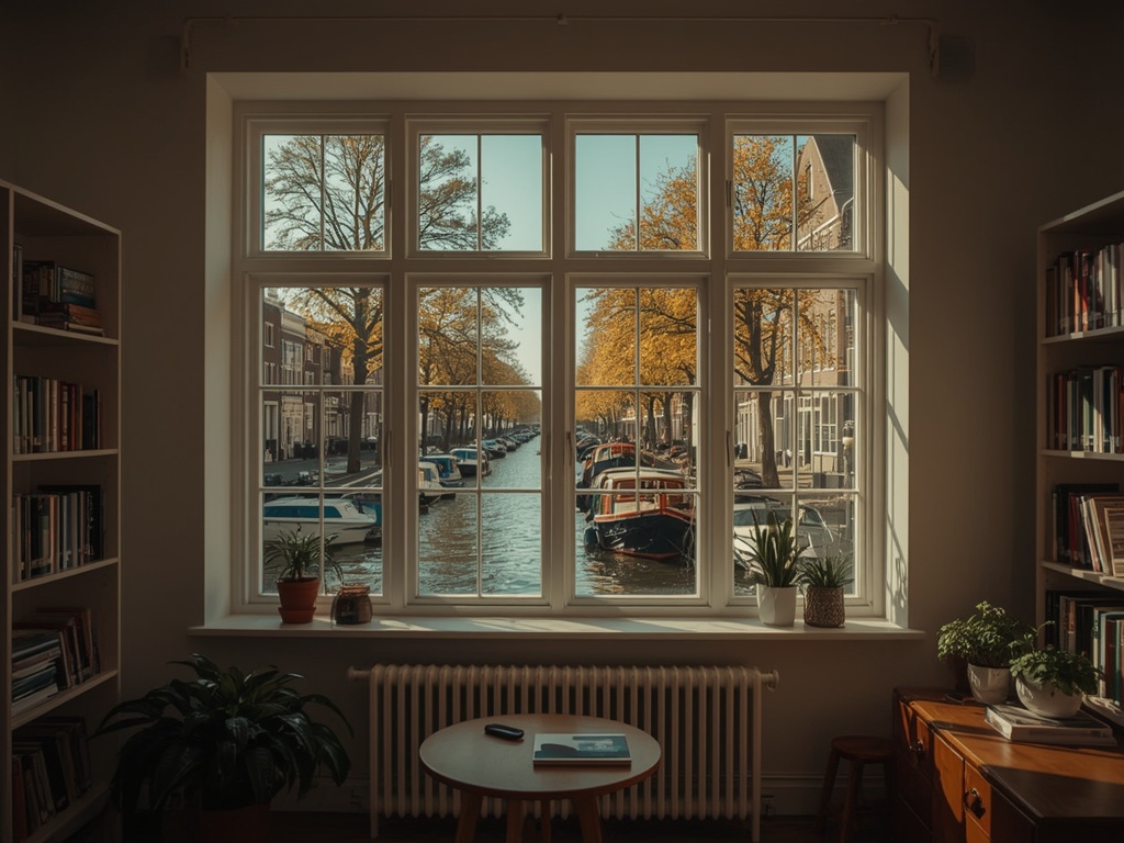 uitzicht vanuit woonkamer in Sassenheim door wit kunststof kozijn op rustige woonstraat