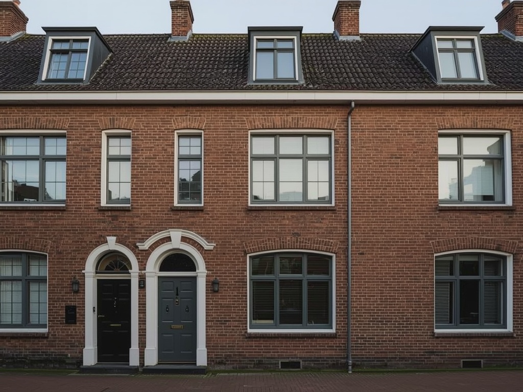 naoorlogse rijtjeswoning in Lisse met antracietkleurige kunststof kozijnen aan de voorgevel