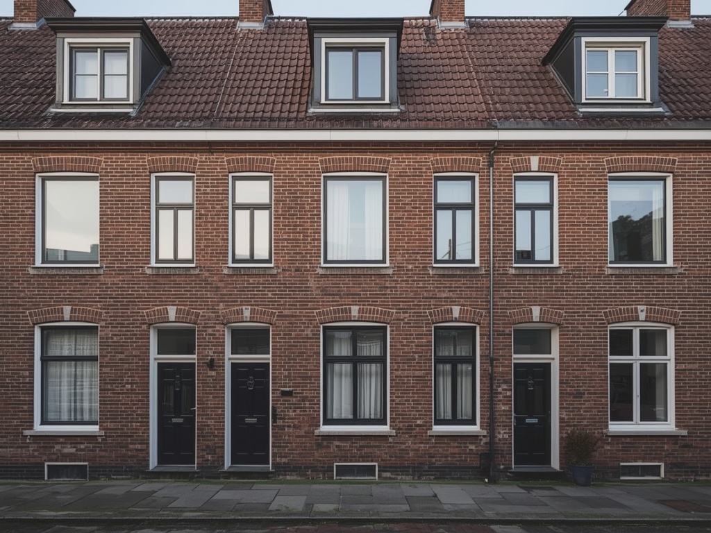 naoorlogse eengezinswoning in Alphen aan den Rijn met antraciet kunststof kozijnen aan de voorgevel