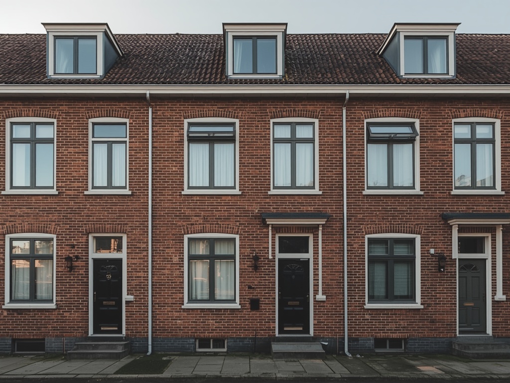 naoorlogse rijtjeswoning in Noordwijk met antraciet kunststof kozijnen aan de voorgevel