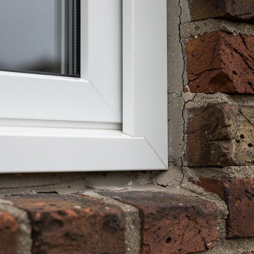 detailfoto van slanke witte kunststof kozijnprofielen in gemetselde gevel in Voorschoten