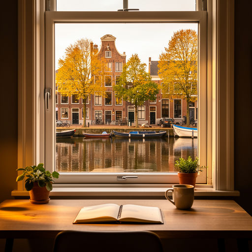 uitzicht vanuit woonkamer in Katwijk door wit kunststof kozijn richting duinen en zee