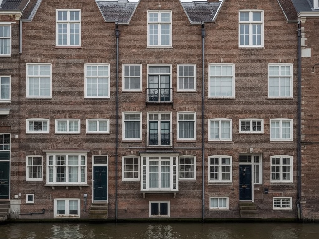 grachtenpand in Leiden met vernieuwde witte kunststof kozijnen aan de gevelrij