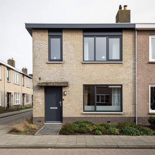 naoorlogse rijtjeswoning in Leiden met antraciet kunststof kozijnen aan de voorgevel